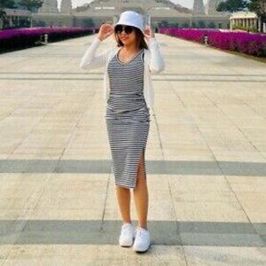 ✨Like New A New Day Women’s Rib Knit Side Ruched Dress Navy Blue XS